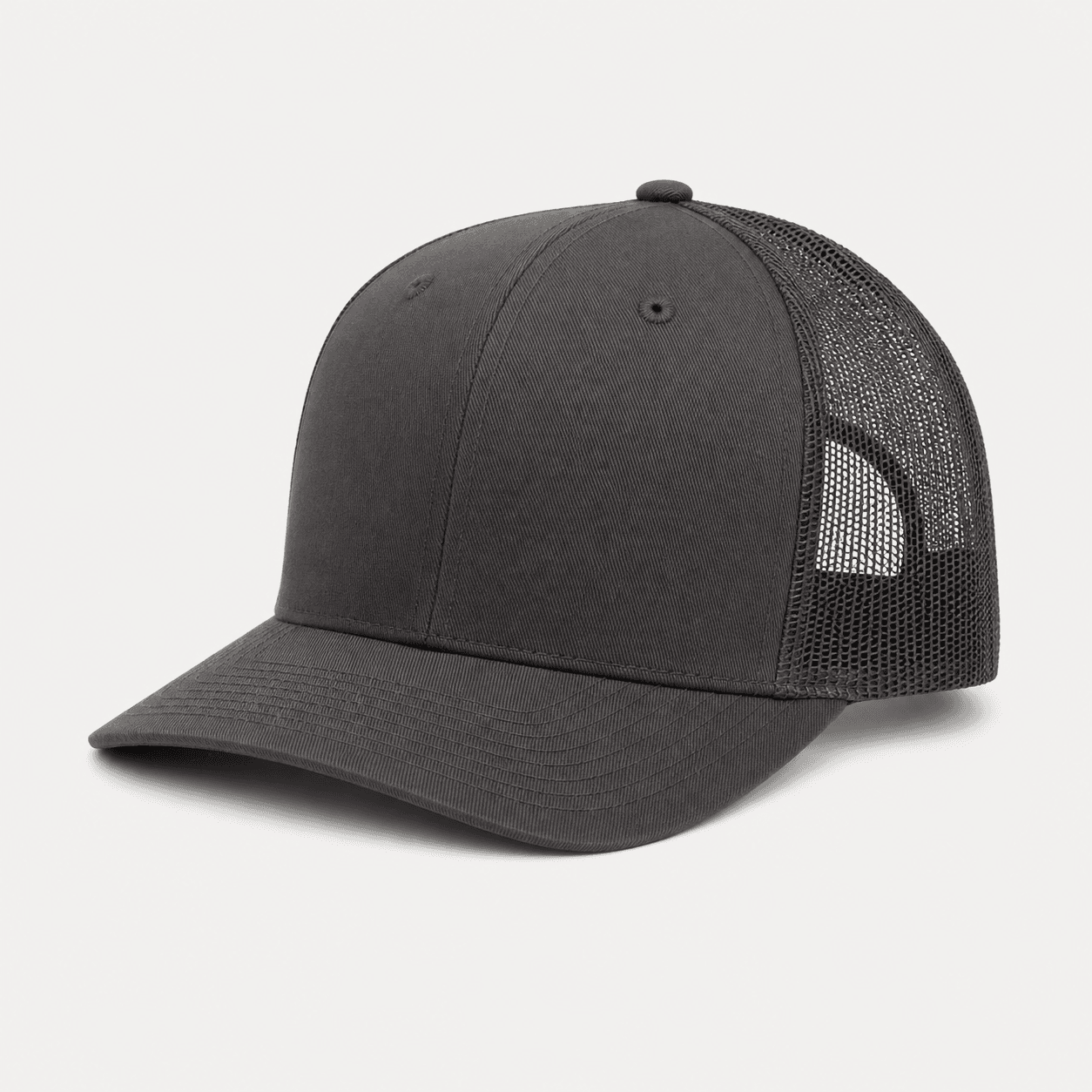 Charcoal blank trucker hat, front view